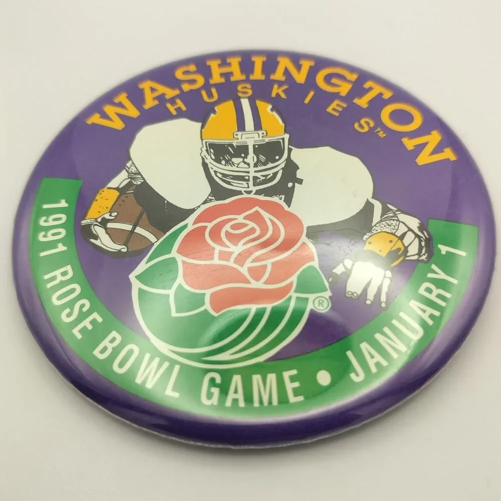 Washington Huskies Pinback Button 1991 Rose Bowl Game January 1